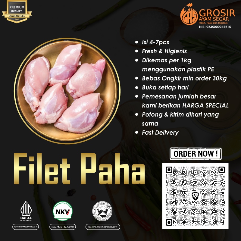 

Daging Ayam Paha Fillet Boneless Tanpa Kulit 1Kg