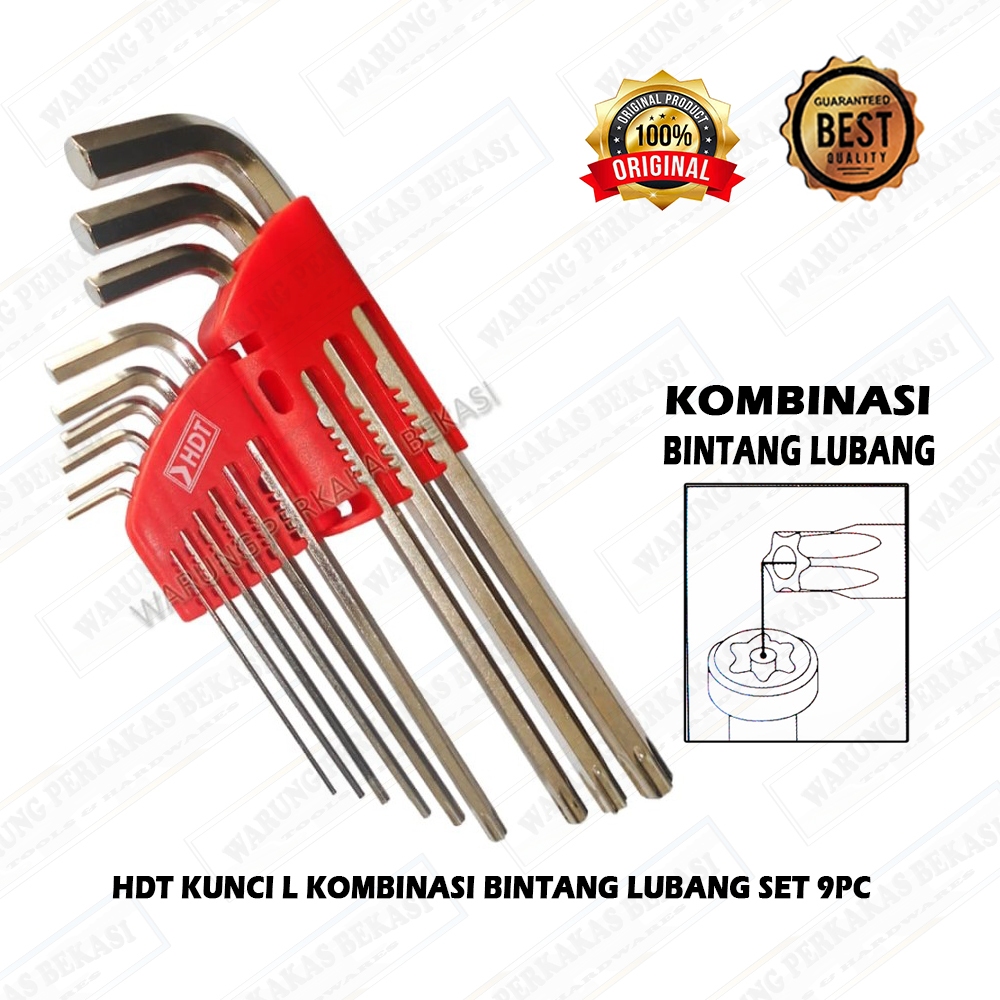 HDT 9pc Kunci L Set Panjang Kombinasi Kunci L Bintang Lubang 9 Pcs 1.5 - 10 mm