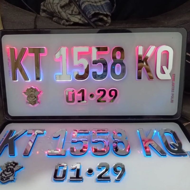 Plat nomor mobil led timbul chrome/gold
