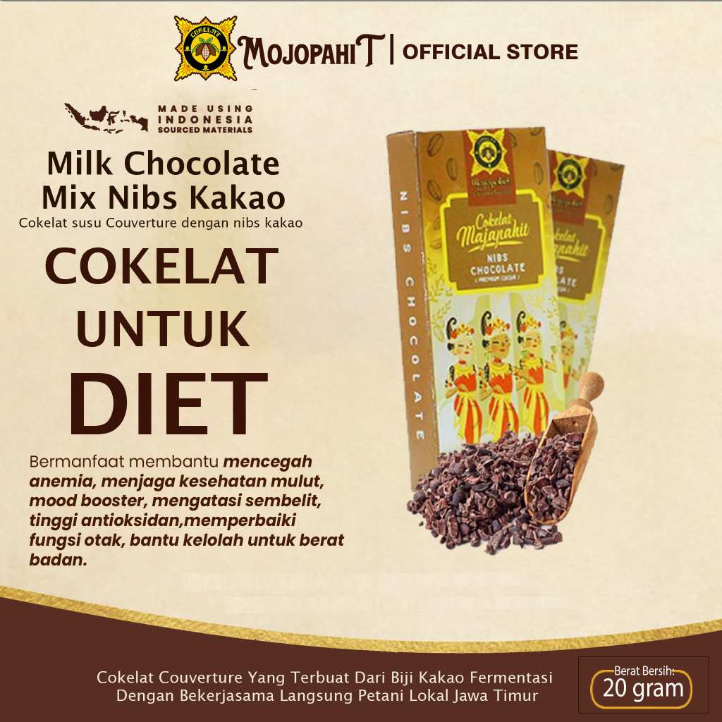 

Cokelat Mojopahit Bar 10 gr | Nibs Milk Chocolate | Cokelat Susu isi Kakao Nibs