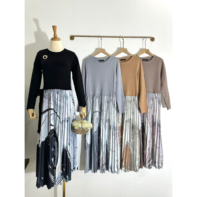 MIDI DRESS RAJUT | DRESS KOREA TERBARU | DRESS KEKINIAN | MIDI DRESS RAJUT IMPORT | PLISKET DRESS RA