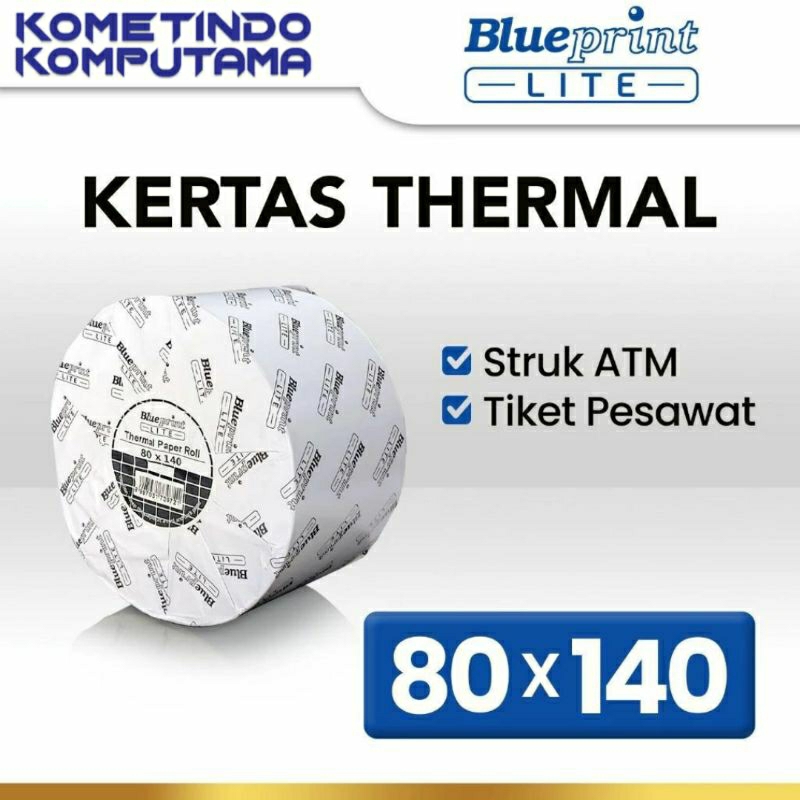 

80x140 LITE KERTAS THERMAL PAPER 80x1400 mm BLUEPRINT LITE - 1 Roll STRUK ATM Tiket Pesawat 80x140mm Termal