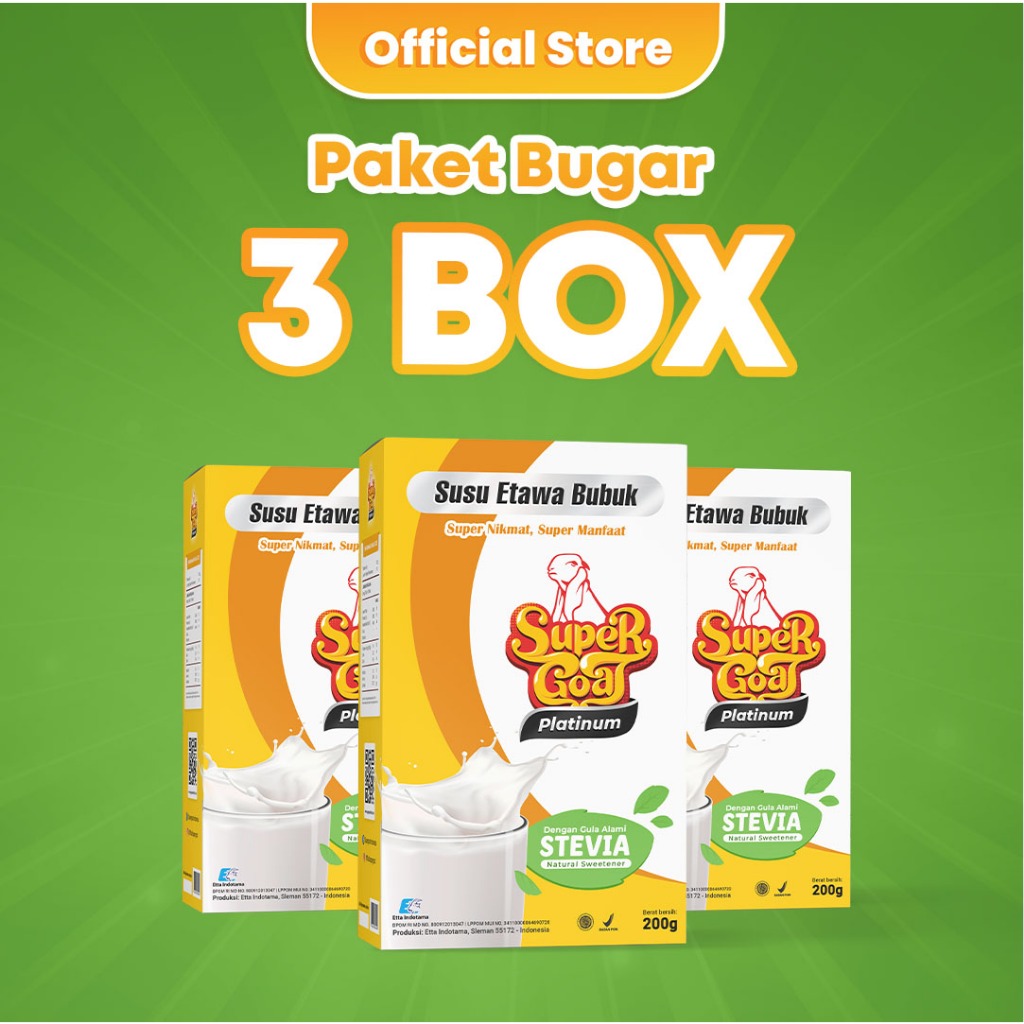 

Supergoat Platinum Stevia Bubuk Susu Kambing Etawa Paket 3 Box