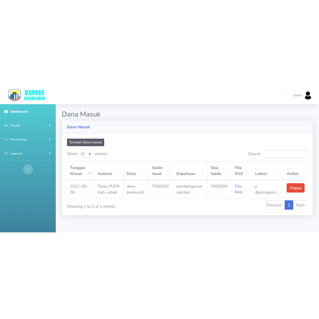 Aplikasi Monitoring Dana Desa Berbasis Web Codeigniter