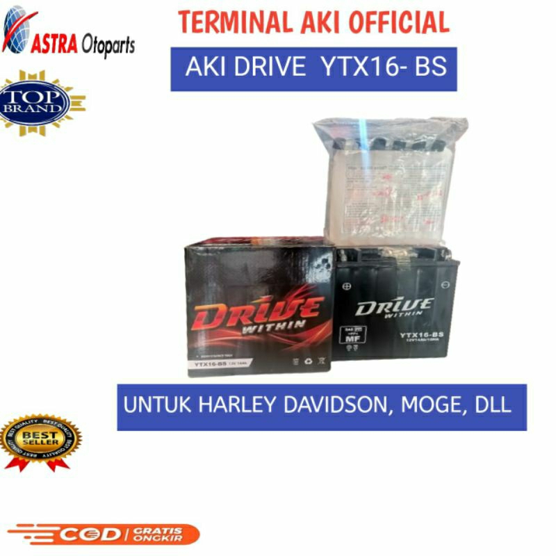 AKI HARLEY DAVIDSON MOGE  KERING YTX16-BS DRIVE 12 V 14 AH