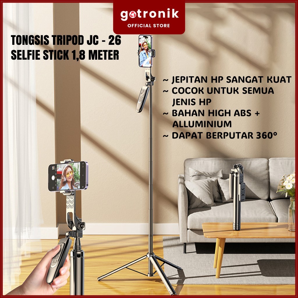 Tongsis Tripod JC -26 Stabilizer Hp 180cm 1,8 Meter Bluetooth 3 in 1 Selfie Stick Remote Handphone K