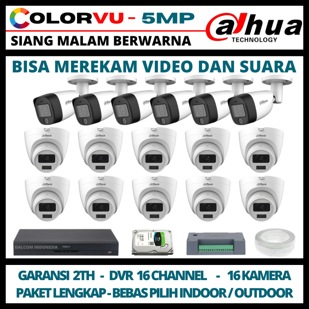 PAKET CCTV DAHUA COLORVU 5MP 16 CHANNEL 16 KAMERA