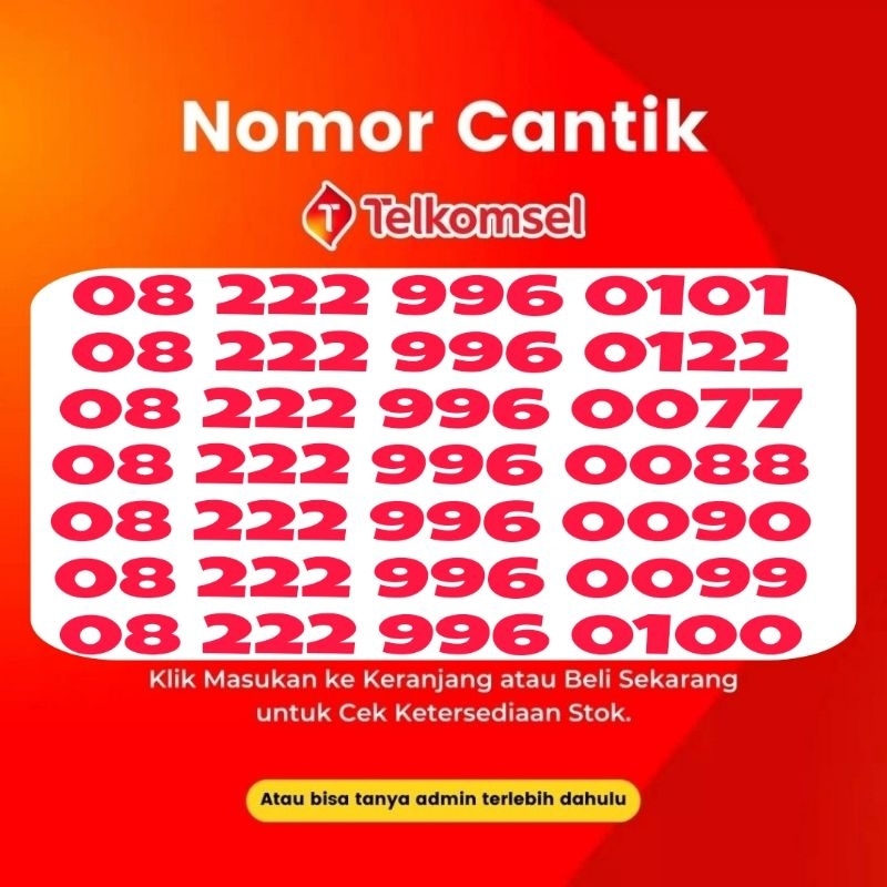 Kartu Perdana Telkomsel simpati Nomer Cantik Seri 08.222.99