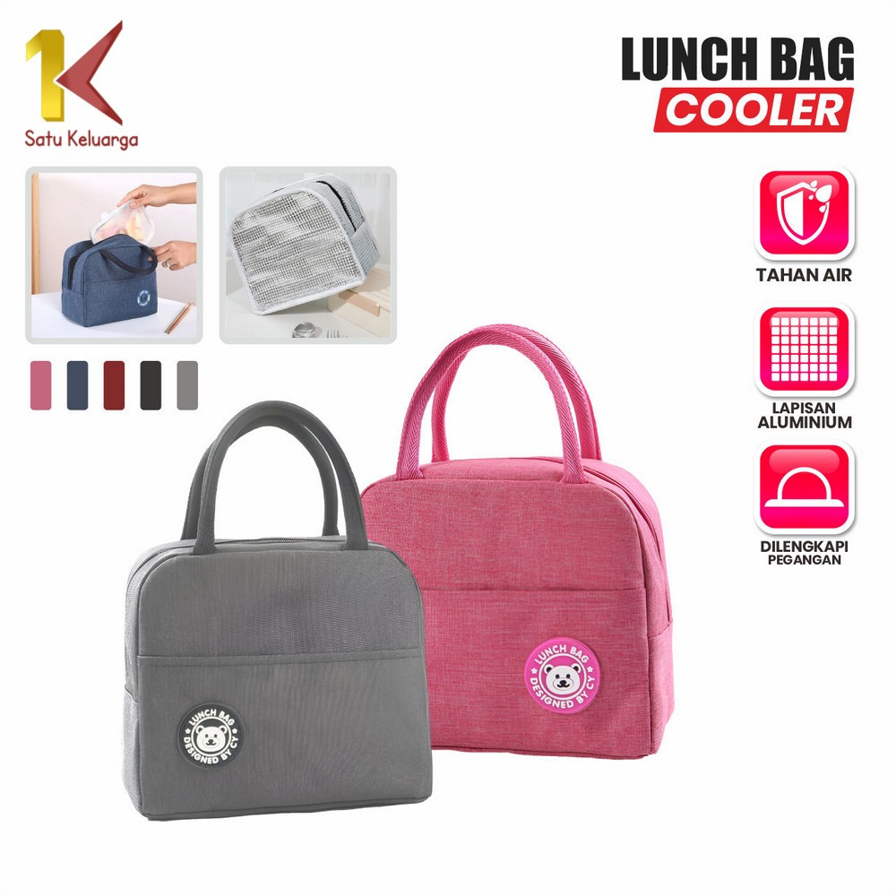 Satu Keluarga Lunch Bag Cooler Tempat Bekal Bahan 2 Lapis T56 Tas Bekal Sekolah Portable Travel Bag 