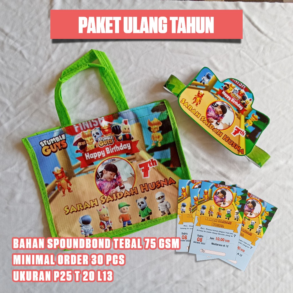 

Paket Tas ultah Custom + Undangan / goodiebag custom / tas foto anak