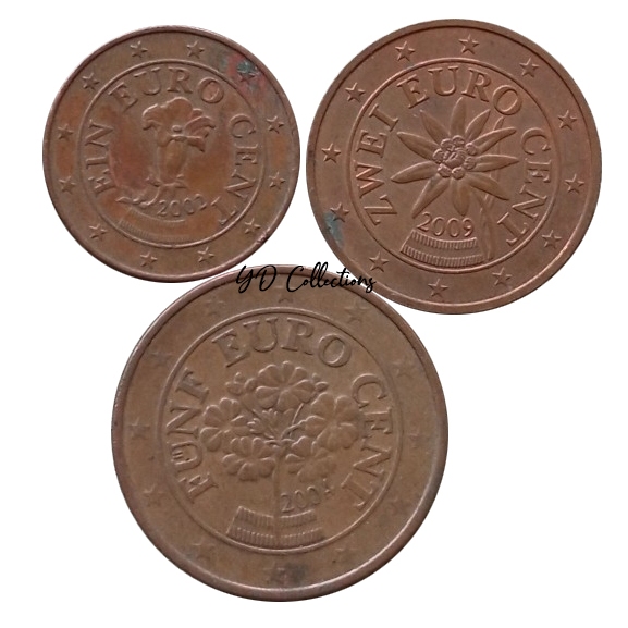 Koin Kuno Austria Euro Cent set nominal 1 - 2 - 5 cent | Koin Asing Mancanegara