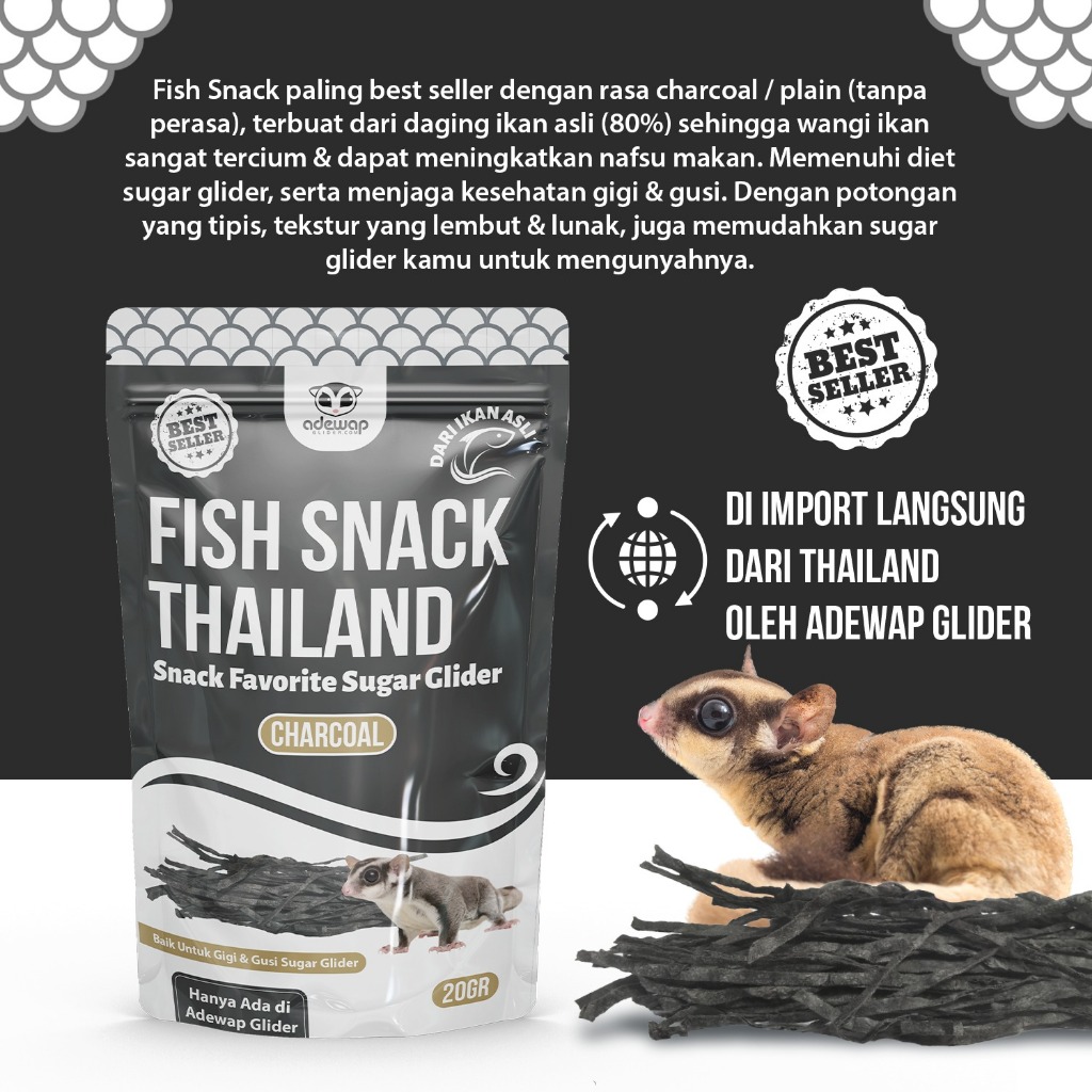 ADEWAP GLIDER Charcoal Fish Snack Camilan Pembersih Gigi Sugar Glider