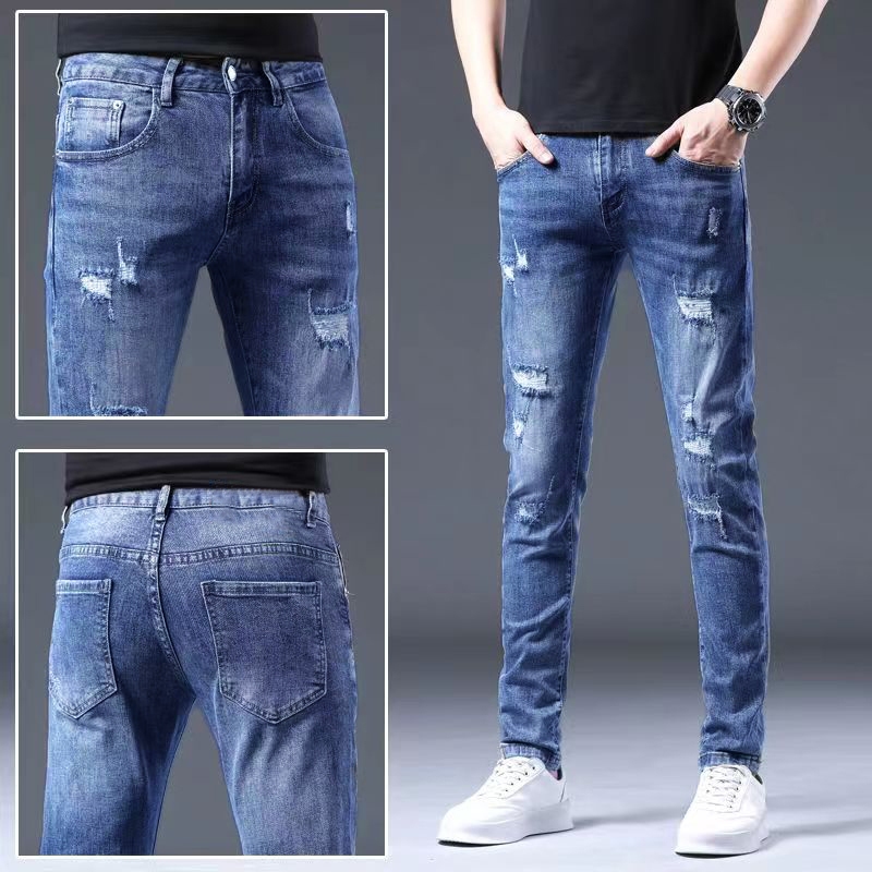 Celana jeans panjang pria sobek slimfit stretch korean style celana denim dewasa cowok skinny pensil