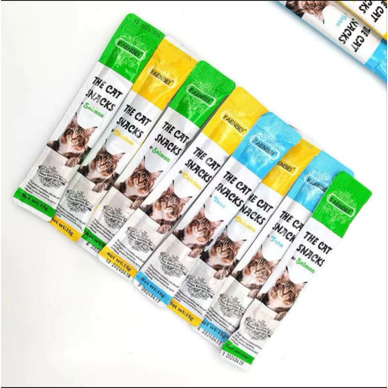 Snack Kucing strip snack kucing 15gr Chicken, Salmon, Tuna. Snack kucing Murah