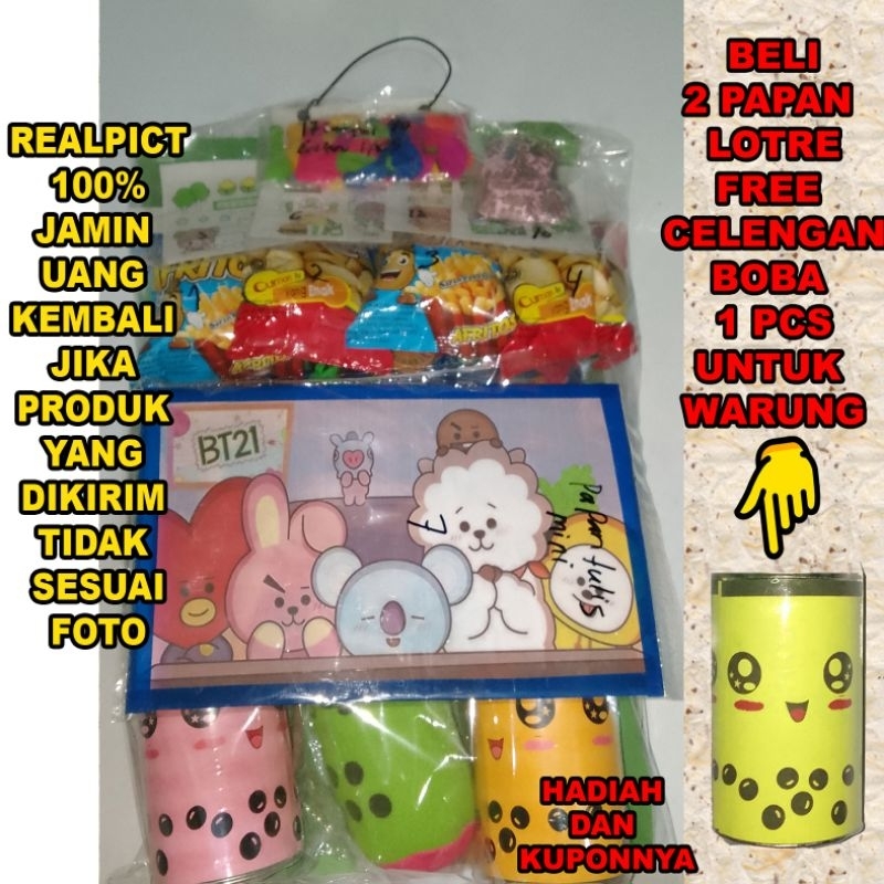 Promo Mainan Cabutan Lotre Berhadiah papan tulis, boneka dan Celengan Isi 90 Kupon