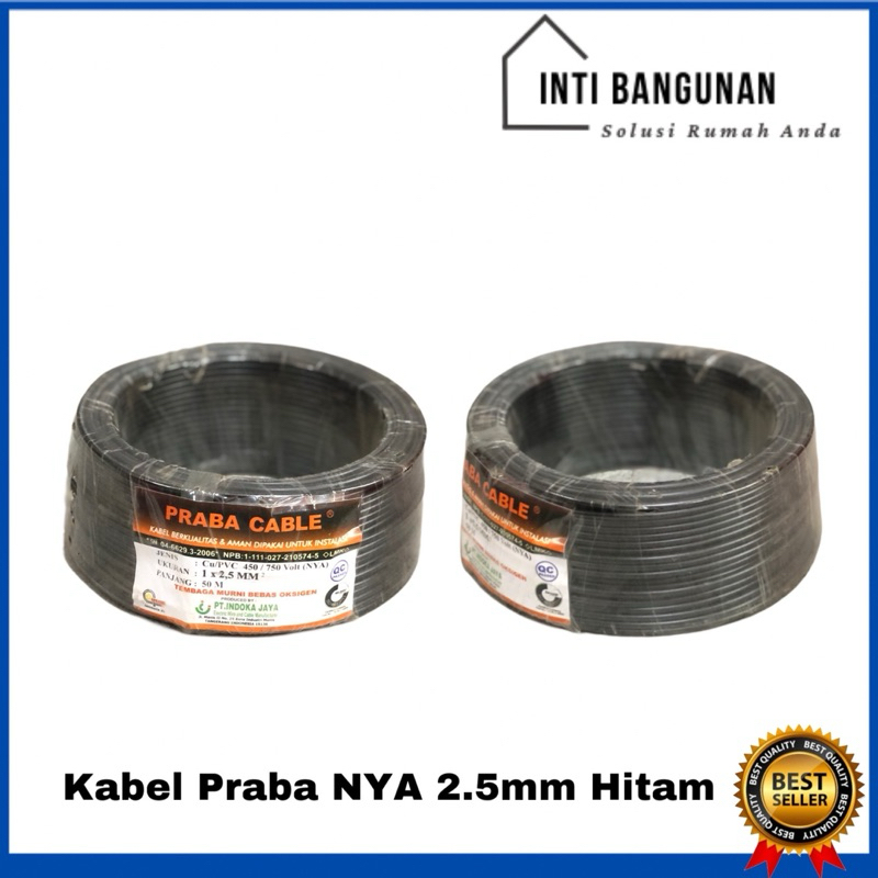 Kabel Tunggal Praba NYA 2.5mm 50m 1roll Tembaga Hitam Cable Instalasi Rumah Kawat