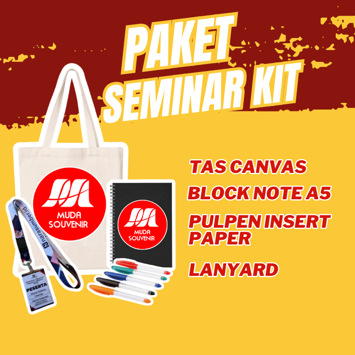 

Paket Seminar Kit Tas Goodiebag Kanvas/Canvas Blocknote A5 Spiral Pulpen Lanyard PVC Custom