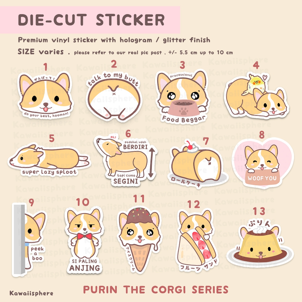 

Purin the Corgi part 1 | Die-Cut Hologram Sticker | Stiker Laptop/Koper/ Deco Jurnal Anjing Corgi