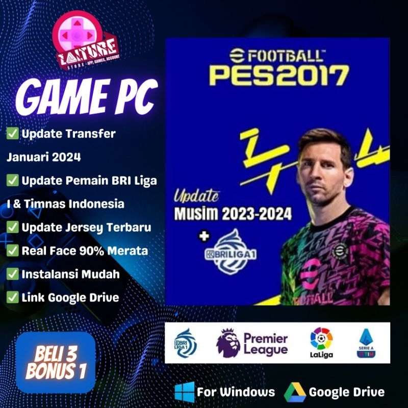 PES 2017 UPDATE JANUARI 2024 TERBARU  BRI LIGA 1 & LIGA EROPA VIA GDRIVE