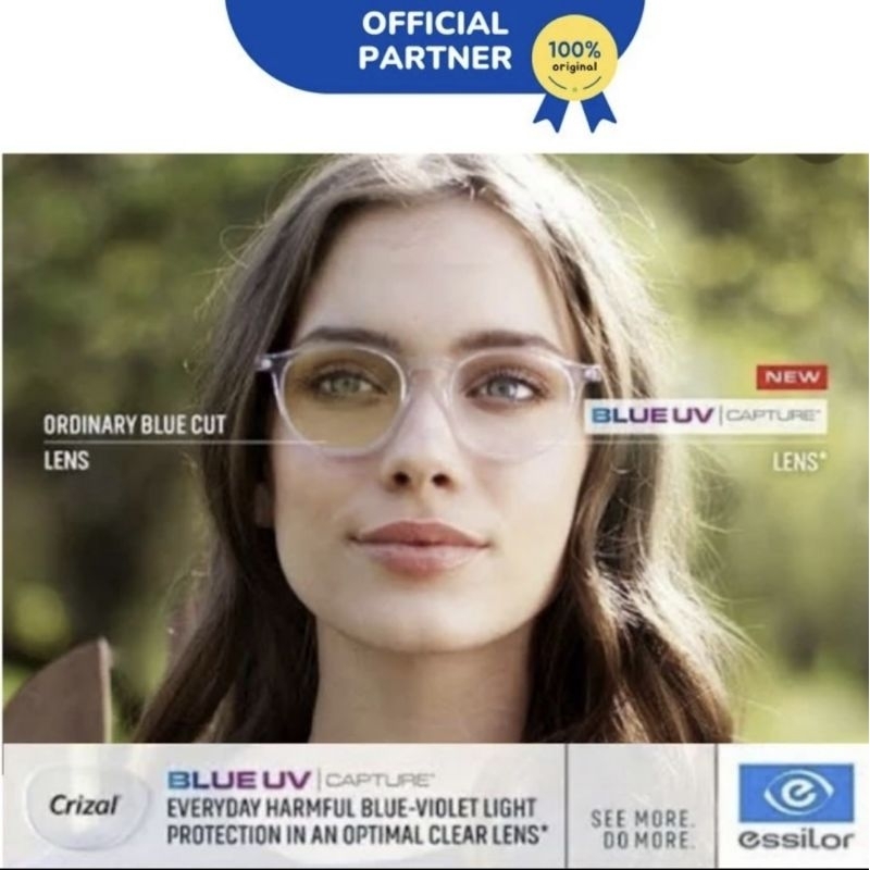 Lensa Essilor Blue UV Capture Crizal Sapphire Airwear 1.59 Aspheris