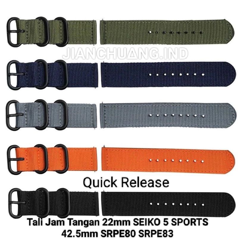 JKV Strap Seiko 5 Sports 42.5mm SRPE71 SRPE80 SRPE83 Tali jam tangan Kanvas Quick Release