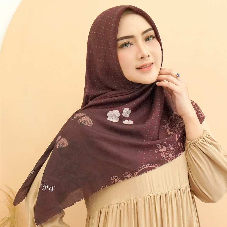 KENES SCARF - [KV8 Merah Maroon] Hijab Kerudung Segiempat Voal Spesial Premium Motif Abstrack Flower