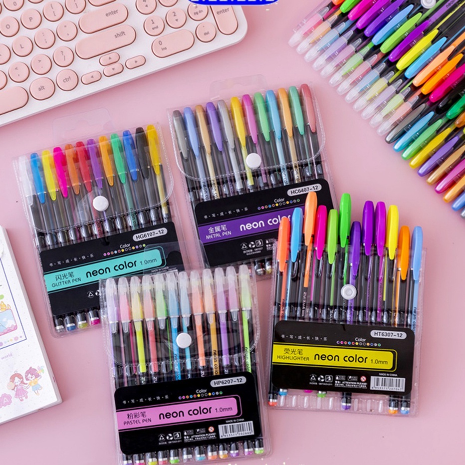 

KF7 MMM Pulpen Warna Warni Tinta Pastel Neon Color 12 Pcs Pena Glitter Metalik 1mm Isi 12pcs Pen Pastel Ballpoint Craftwork Scrapbook Gel Ink Highlighter Penanda Buku Warna Warni Ujung Lembut