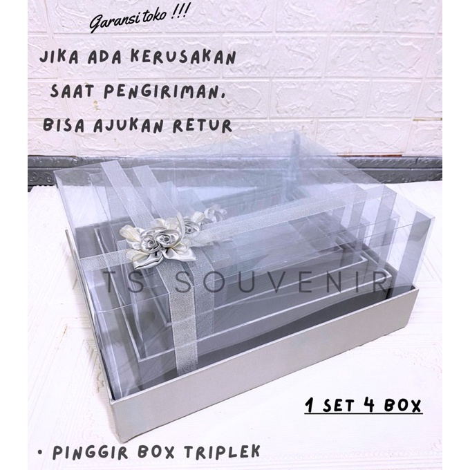 

KI3 BOX SESERAHAN HANTARAN BOX HAMPERS KOTAK KADO TUTUP MIKA 1 SET WARNA SILVER