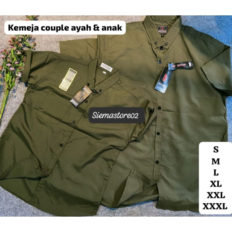 KEMEJA COUPLE AYAH DAN ANAK,KEMEJA COUPLE HIJAU ARMY PENDEK,KEMEJA AYAH ANAK