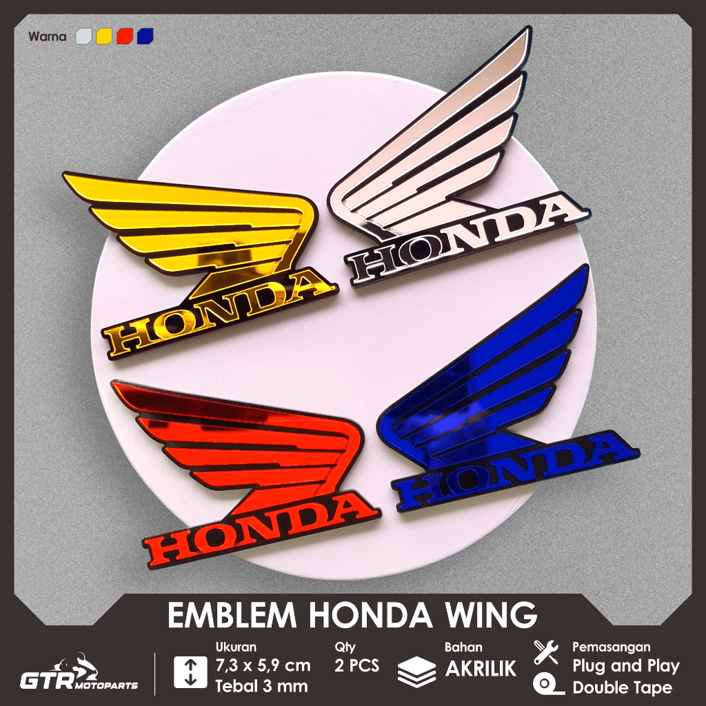 GTR Emblem Honda Wings 2 PCS Logo Timbul 3D Aksesoris Motor Emblem Honda Sayap