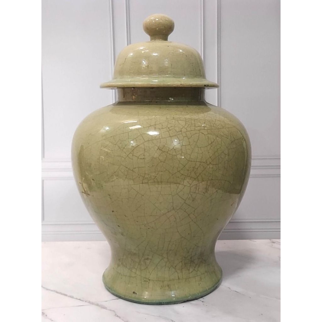 Pajangan Guci Antik Green Celadon Pecah Seribu Cina Lawas Porselin