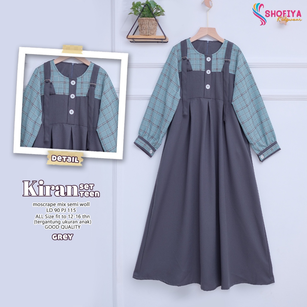 kiran gamis dress dres baju pakaian busana longdres maxy maxi moscrepe motif polos mix kotak anak ki