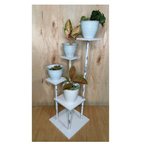 RAK MINIMALIS HIAS SUSUN POT BUNGA RUANGAN LANTAI TINGKAT 4 BESAR KOTAK PUTIH MARMER PUTIH