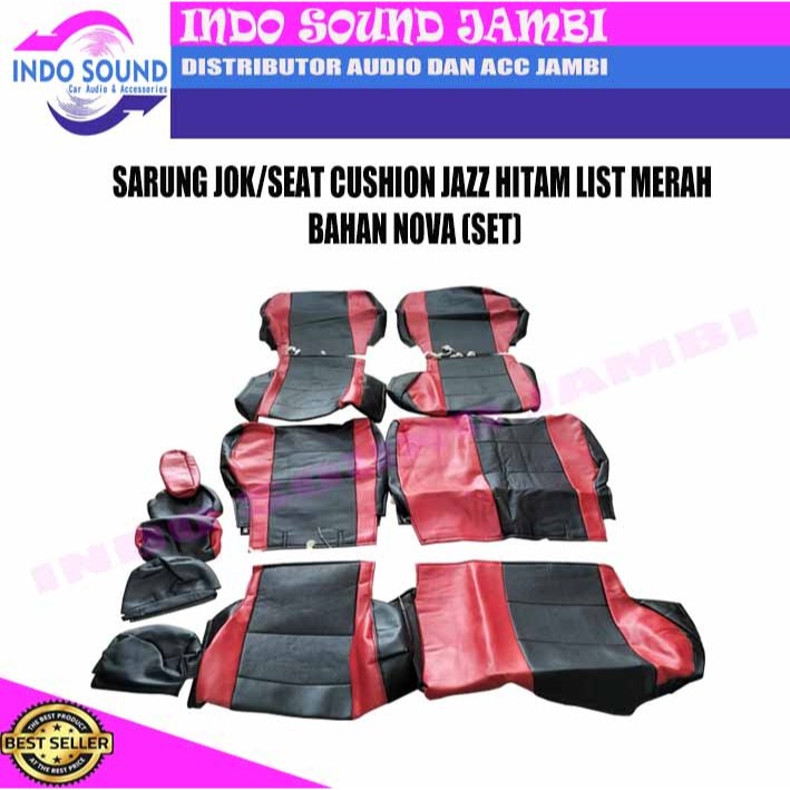 SARUNG JOK MOBIL HONDA JAZZ 2008-2013 HITAM LIST MERAH BAHAN NOVA TEBAL