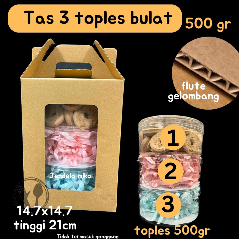 box e-flute gable box / box jinjing 14x14x21 cm muat 3 toples 500gr / box untuk kue kering / hampers