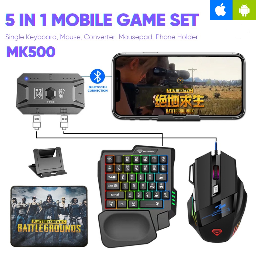 PAKET GAMING Keyboard Single Hand Mouse Bluetooth Gaming Converter OTG Bluetooth