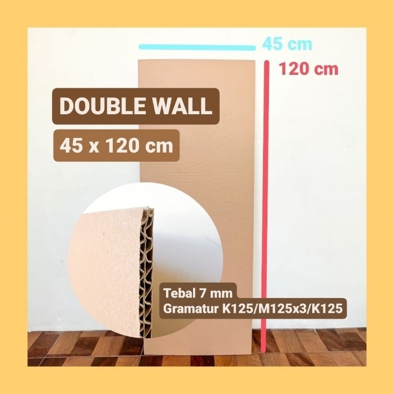 

kardus lembaran double wall 45 x 120 cm, tebal 7mm, karton sheet packing
