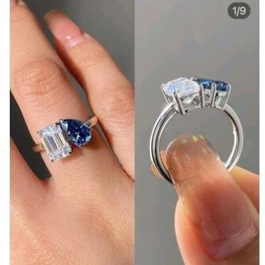 royal blue + emerald ring diamond moissanite