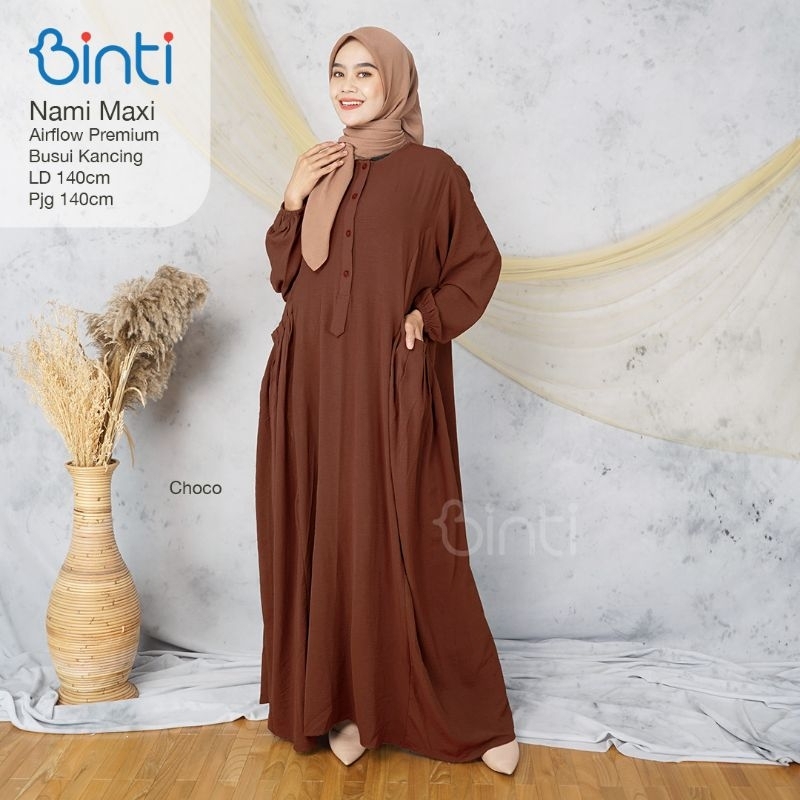 Gamis Jumbo Airflow Polos Kancing NAMI Maxi Ori Binti
