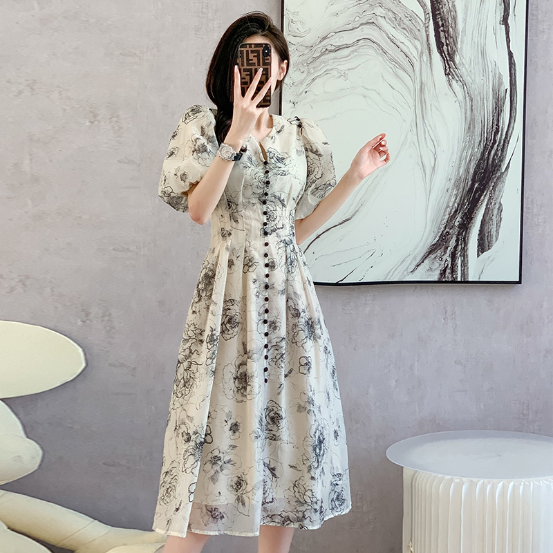 Dress Pesta Elegan Motif Bunga Korea Terbaru/Dress Korea Motif Bunga