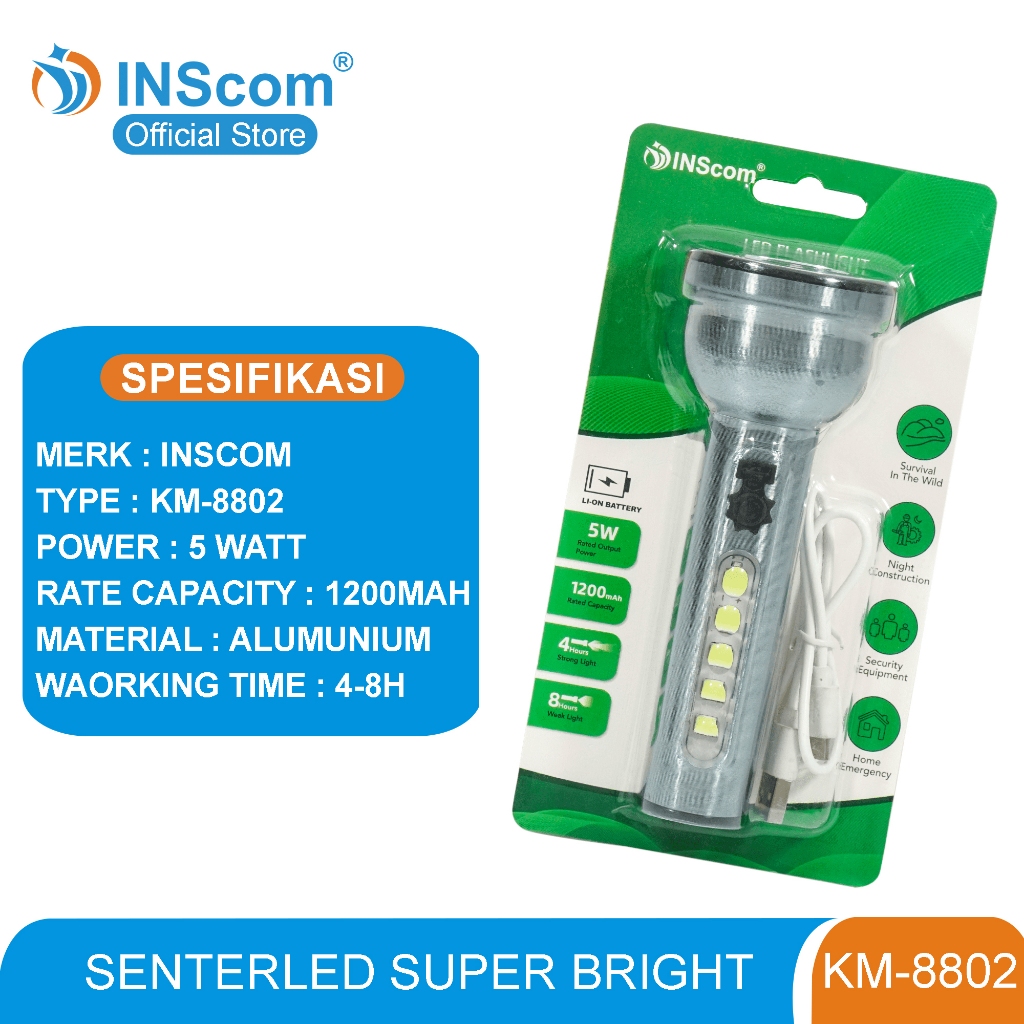 SENTER FLASH LIGHT ALUMUNIUM LED SUPER BRIGHT OUTDOOR RECHARGEABLE