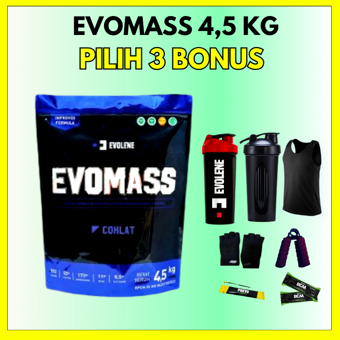 

Evolene Evomass Coklat Hazelnut 4500gr/20x serving + Free Shaker Mass Gainer - BPOM HALAL