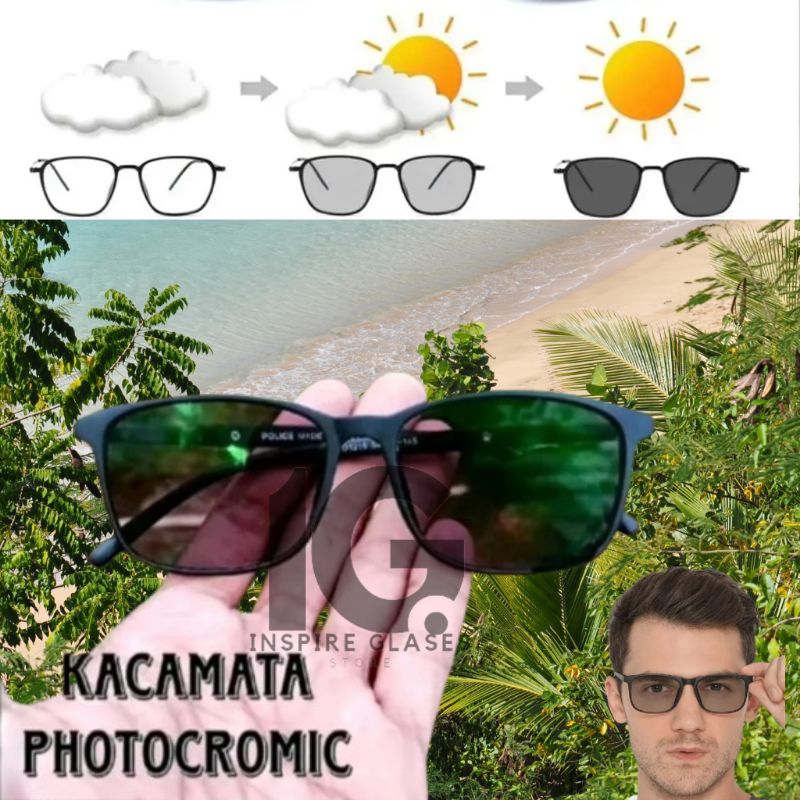 KACAMATA PROGRESIF PHOTOCROMIC ANTI RADIASI FRAME POLICE PREMIUM PLUS MINUS PRIA DAN WANITA UNISEX