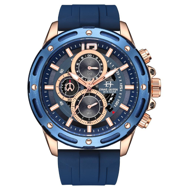 Jam Tangan Pria Evans Jayden 9494 Rantai Stainless Steel Chronograph Kaca Sapphire Water Resistant 1