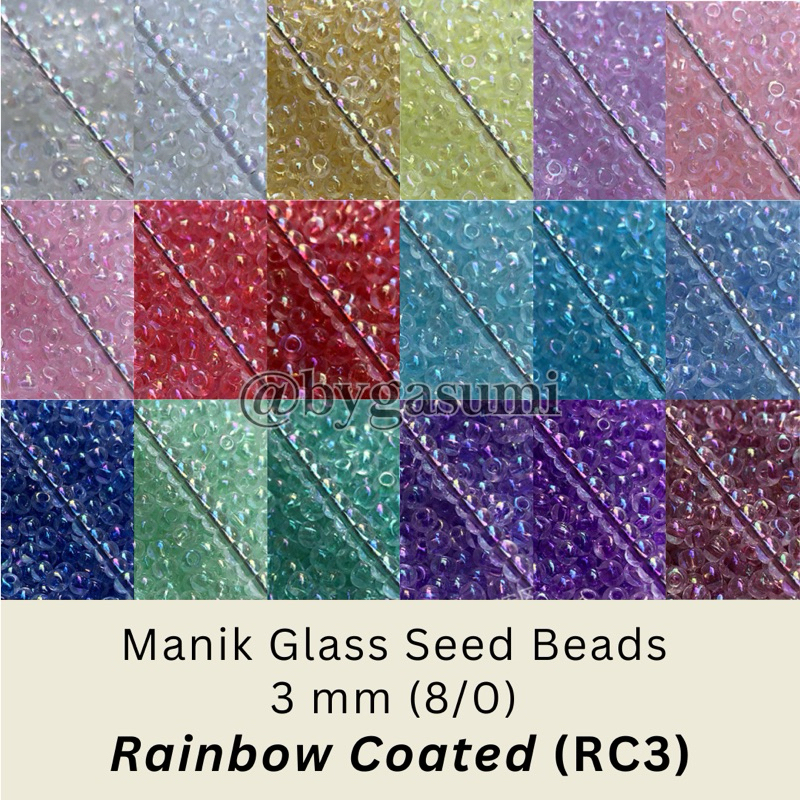 (RC3) Manik Premium Ukuran Seragam 3 mm 8/0 Rainbow Coated Glass Seed Beads Lapisan Pelangi Besar Bu