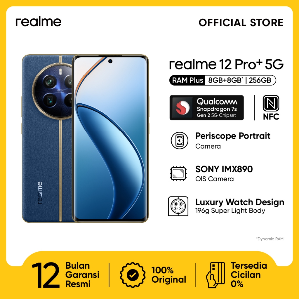 realme 12 Pro Plus 8GB+8GB*|256GB (Periscope Potrait Camera | SONY IMX890 OIS Camera | Snapdragon 7z Gen 2 5G Chipset | 120Hz Curved Display)-Submarine Blue