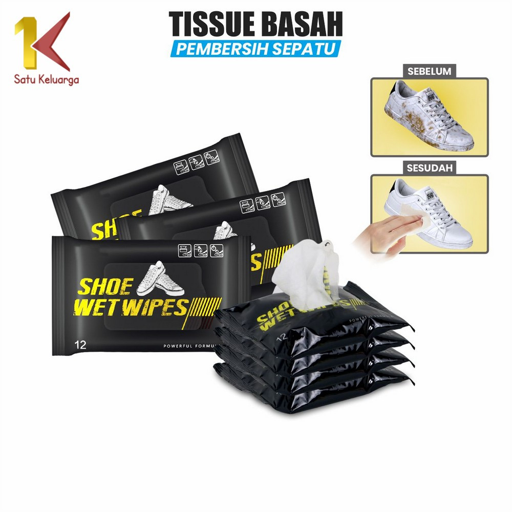Satu Keluarga Tissue Basah Pembersih Sepatu 12 Lembar C1016 Tisu Basah Pembersih Kotoran Sepatu Tanp