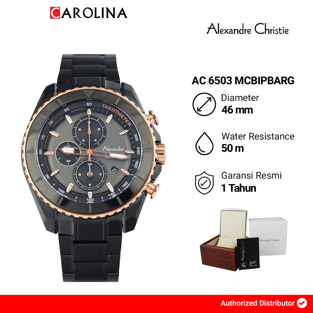 Jam Tangan Pria Alexandre Christie Chronograph AC 6503 MCBIPBARG Black Dial Black Stainless Steel St