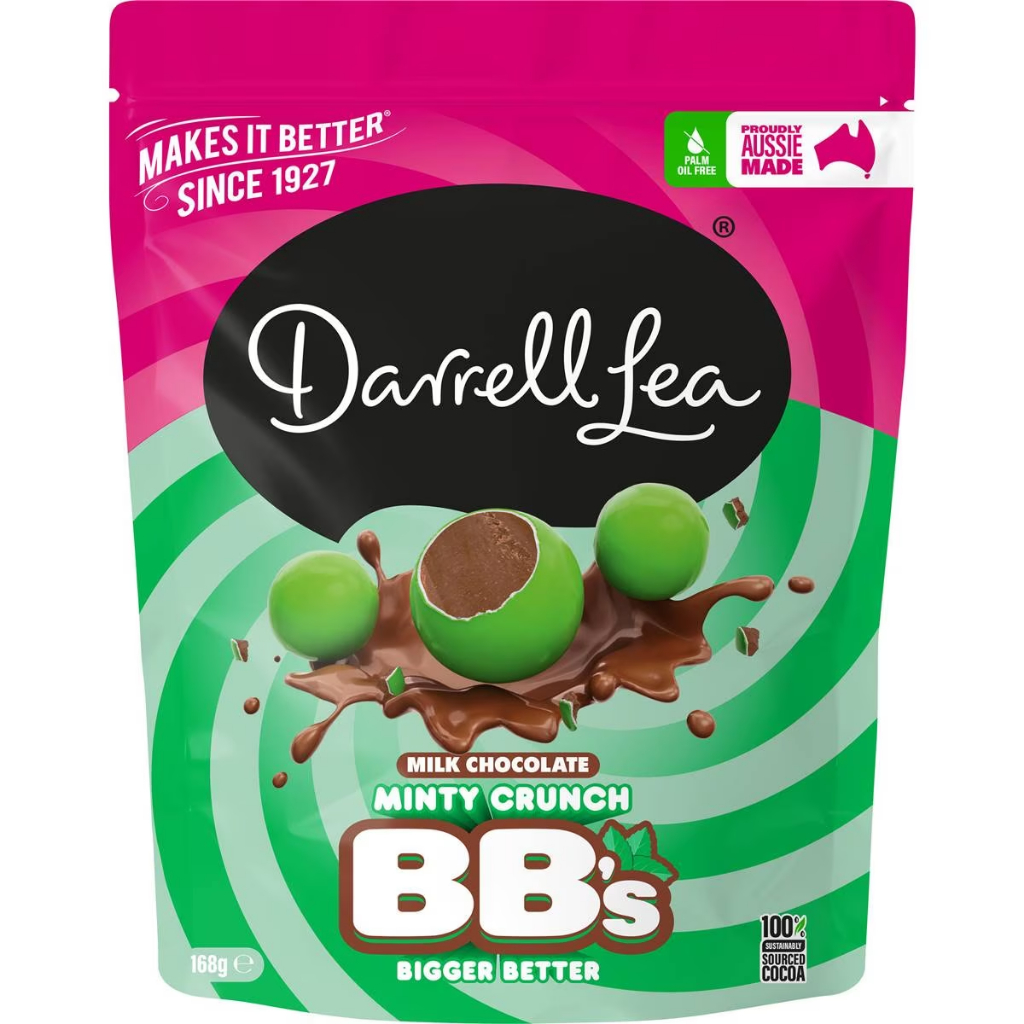 

Darrell Lea Minty Crunchy Milk Chocolate BB's Australia