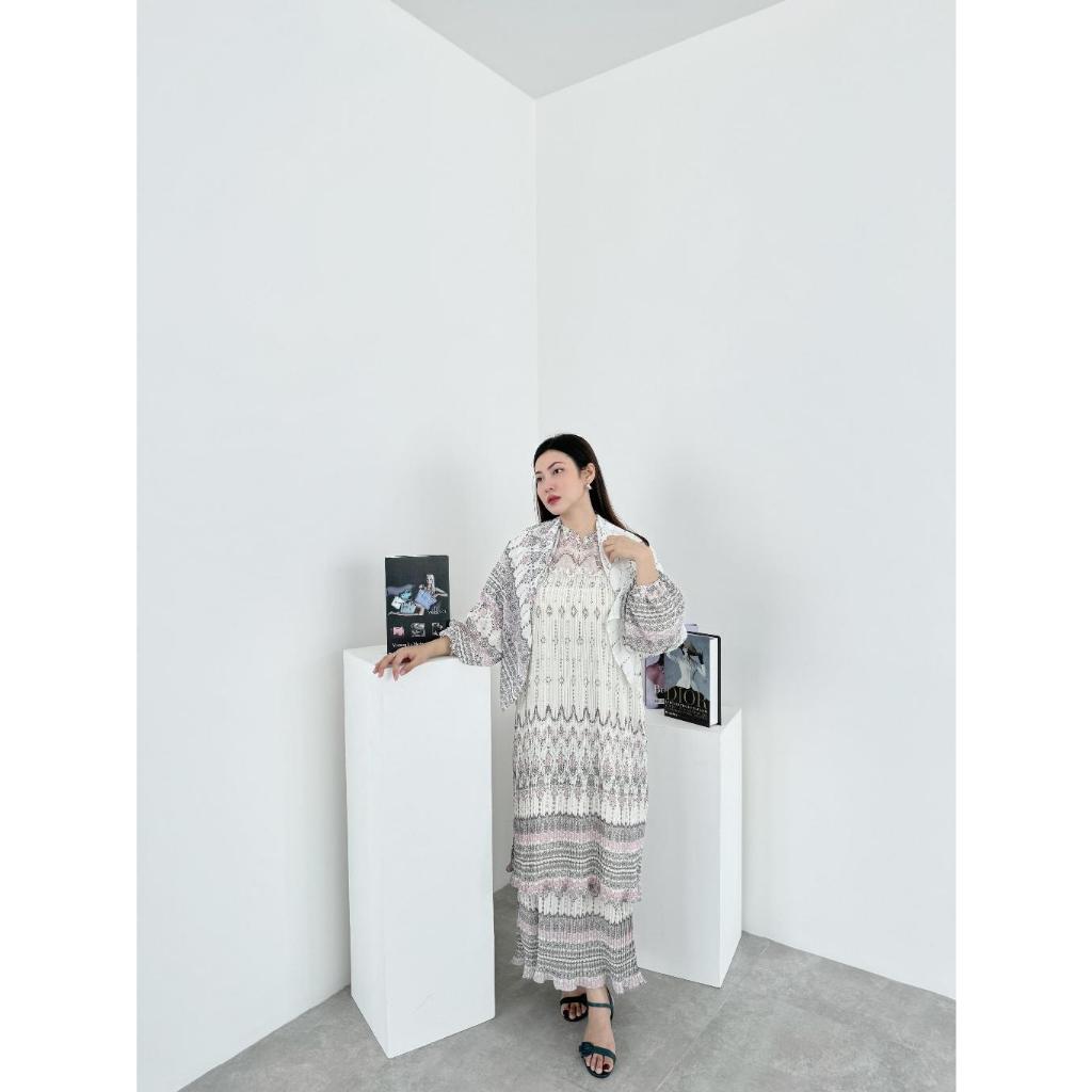 Azra Dress - Maxi Dress Plisket Double Layer Lengan Balon Ceruty Full Furing